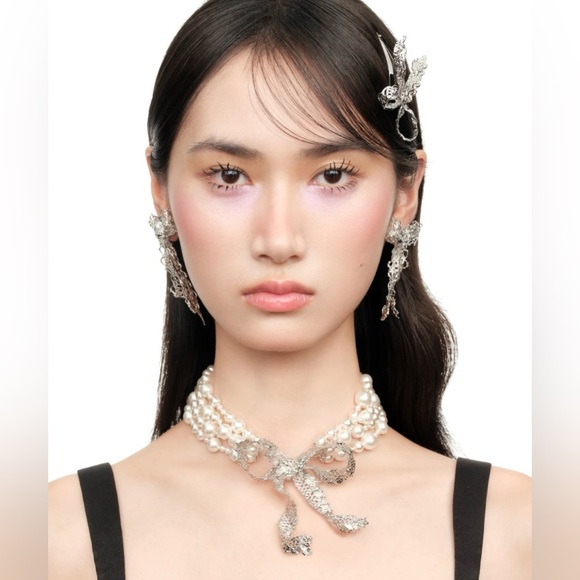 YVMIN × SHUSHU/TONG Lace Bow Imitation Pearl Necklace - Picture 2 of 7